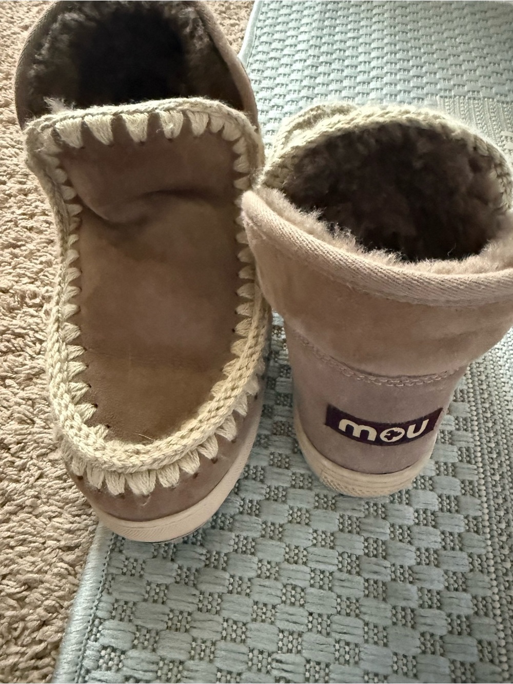 Mou Taupe Suede Faux-Fur Trim Boot